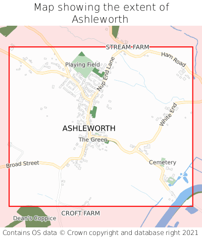 Map showing extent of Ashleworth as bounding box