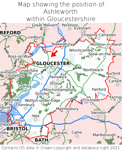 Map showing location of Ashleworth within Gloucestershire