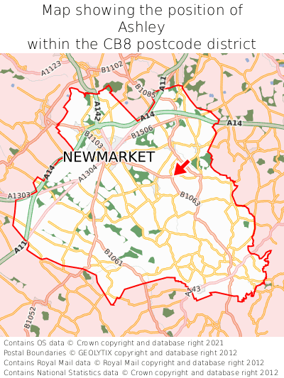 Map showing location of Ashley within CB8
