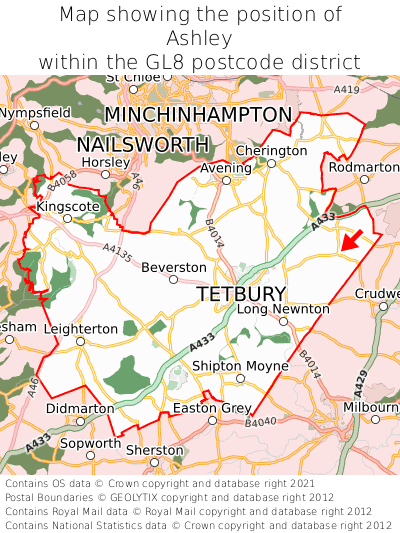 Map showing location of Ashley within GL8