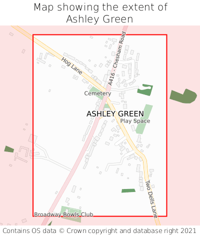 Map showing extent of Ashley Green as bounding box