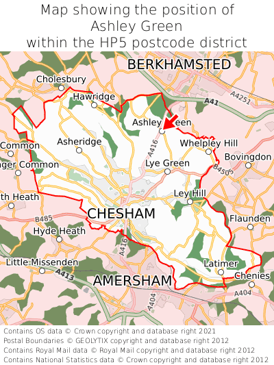 Map showing location of Ashley Green within HP5