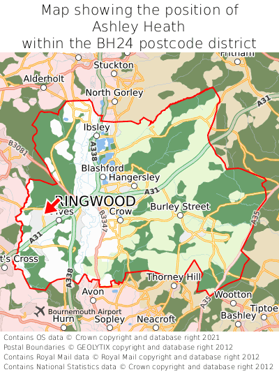 Map showing location of Ashley Heath within BH24