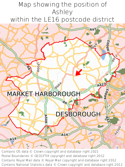 Map showing location of Ashley within LE16