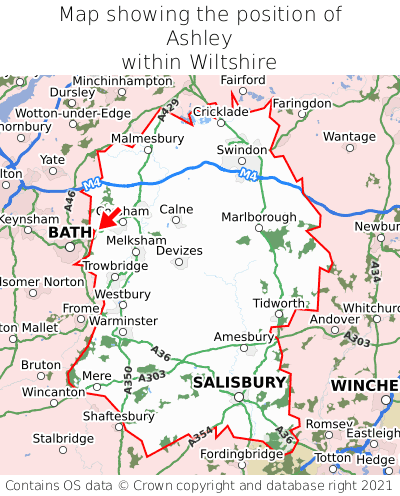 Map showing location of Ashley within Wiltshire