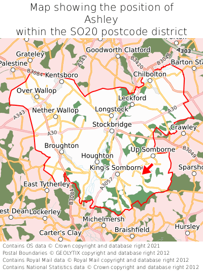 Map showing location of Ashley within SO20