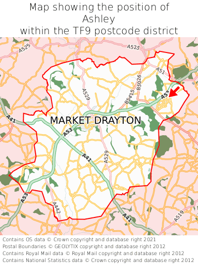 Map showing location of Ashley within TF9