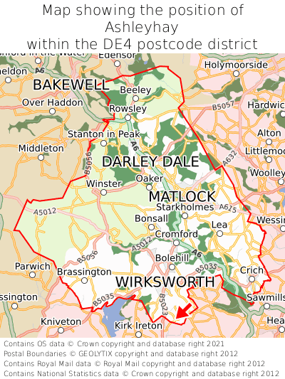 Map showing location of Ashleyhay within DE4