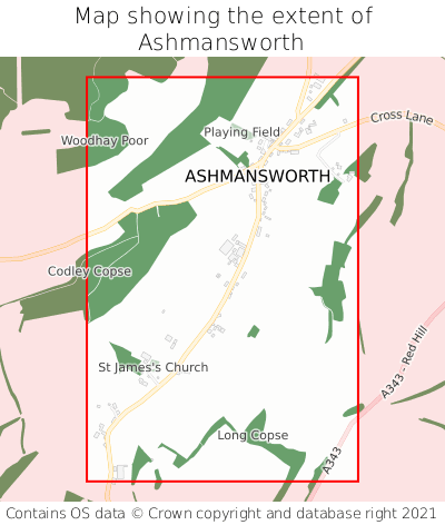 Map showing extent of Ashmansworth as bounding box