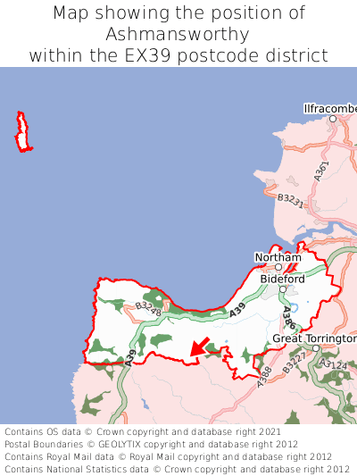 Map showing location of Ashmansworthy within EX39