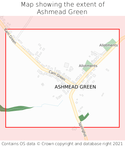Map showing extent of Ashmead Green as bounding box