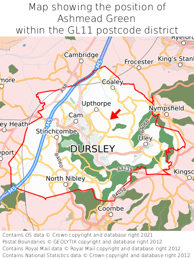 Map showing location of Ashmead Green within GL11