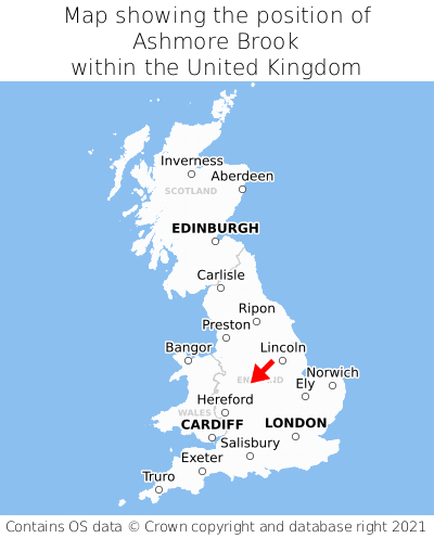 Map showing location of Ashmore Brook within the UK