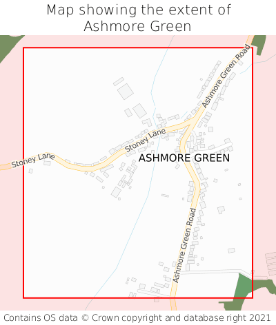 Map showing extent of Ashmore Green as bounding box