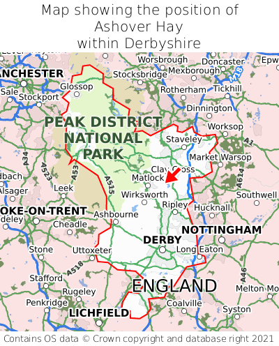 Map showing location of Ashover Hay within Derbyshire