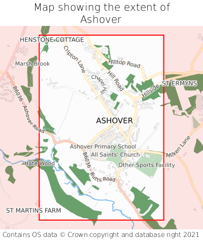 Map showing extent of Ashover as bounding box