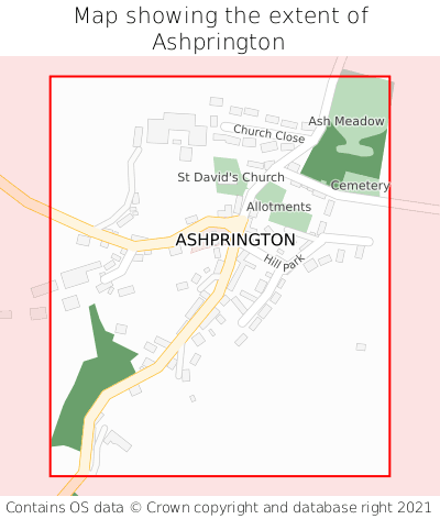 Map showing extent of Ashprington as bounding box