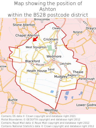 Map showing location of Ashton within BS28