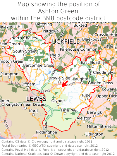 Map showing location of Ashton Green within BN8