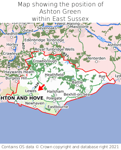 Map showing location of Ashton Green within East Sussex