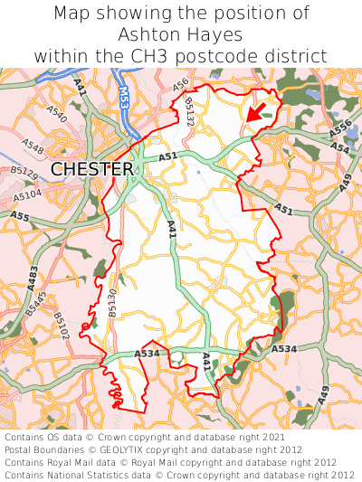 Map showing location of Ashton Hayes within CH3