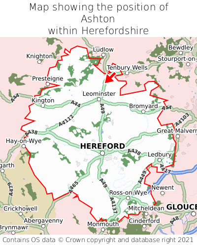 Map showing location of Ashton within Herefordshire