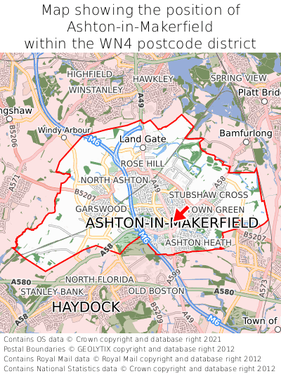 Map showing location of Ashton-in-Makerfield within WN4