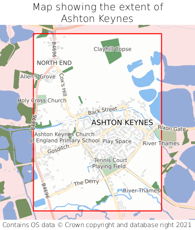 Map showing extent of Ashton Keynes as bounding box