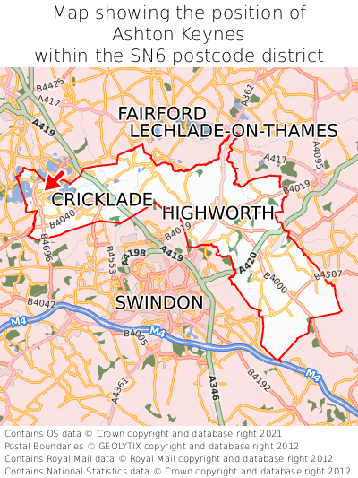 Map showing location of Ashton Keynes within SN6