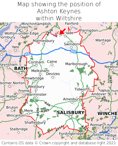 Map showing location of Ashton Keynes within Wiltshire