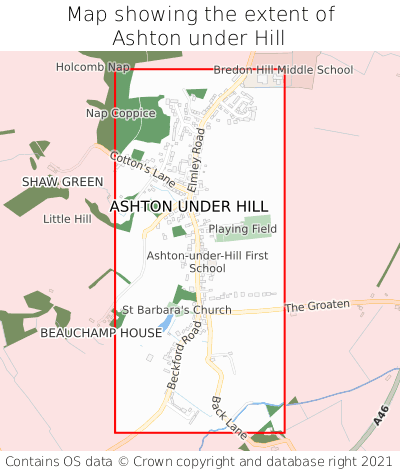 Map showing extent of Ashton under Hill as bounding box
