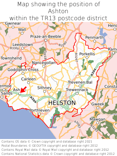 Map showing location of Ashton within TR13
