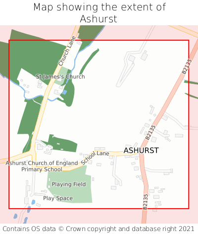 Map showing extent of Ashurst as bounding box