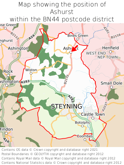 Map showing location of Ashurst within BN44