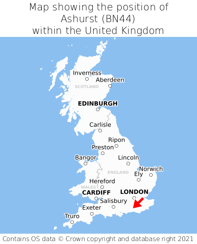 Map showing location of Ashurst within the UK