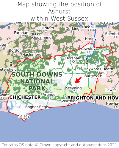 Map showing location of Ashurst within West Sussex
