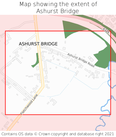 Map showing extent of Ashurst Bridge as bounding box