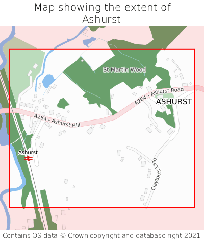 Map showing extent of Ashurst as bounding box