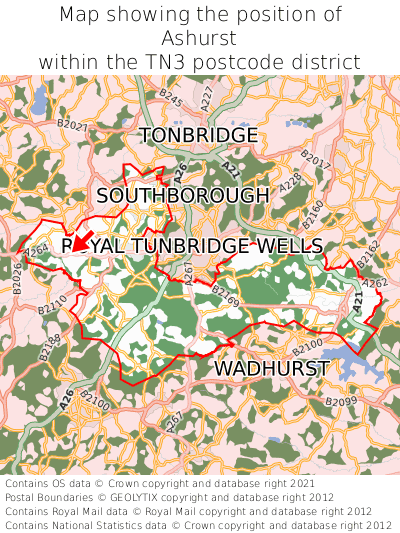 Map showing location of Ashurst within TN3