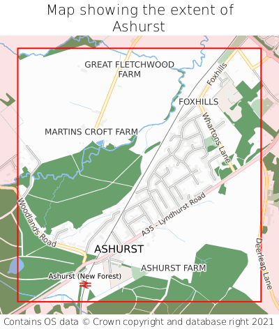 Map showing extent of Ashurst as bounding box