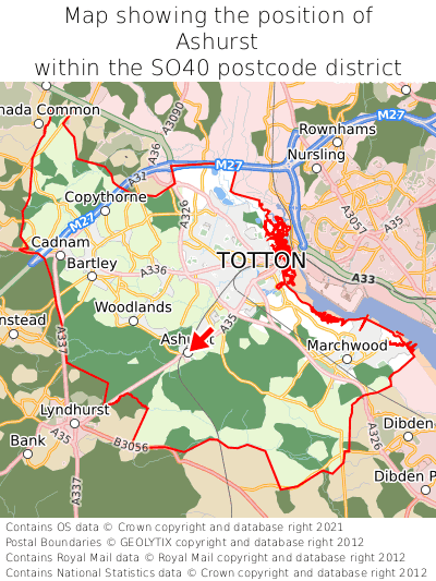 Map showing location of Ashurst within SO40