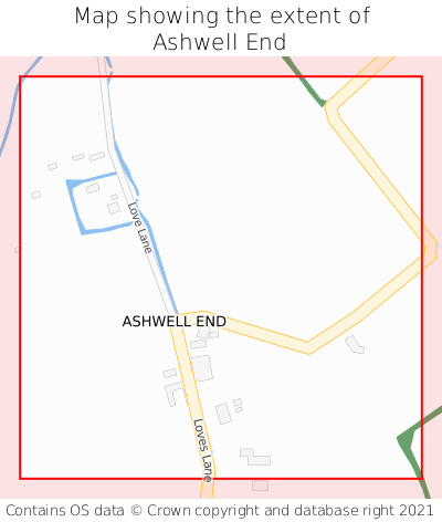 Map showing extent of Ashwell End as bounding box