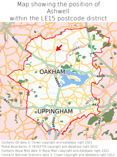 Map showing location of Ashwell within LE15