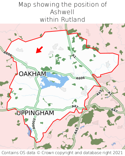 Map showing location of Ashwell within Rutland