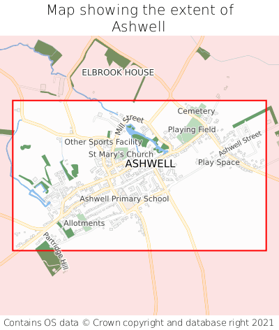 Map showing extent of Ashwell as bounding box