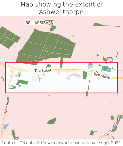 Map showing extent of Ashwellthorpe as bounding box