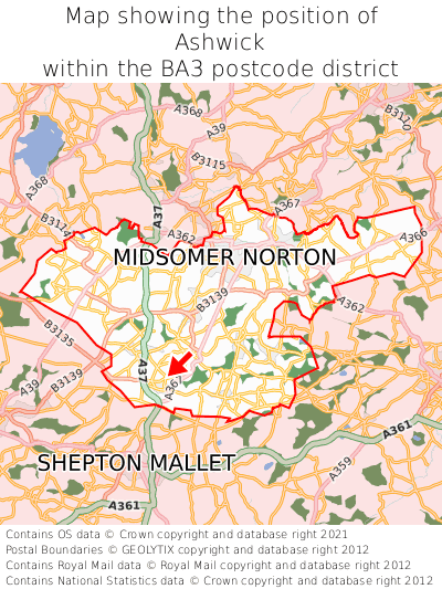 Map showing location of Ashwick within BA3