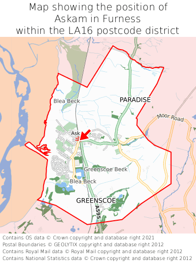 Map showing location of Askam in Furness within LA16