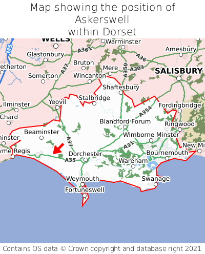 Map showing location of Askerswell within Dorset