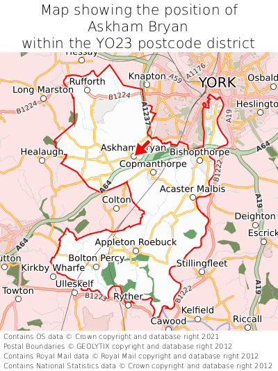 Map showing location of Askham Bryan within YO23